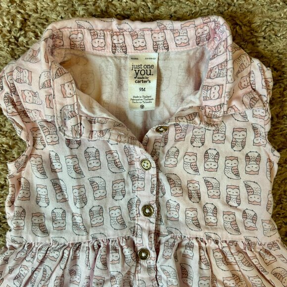 Girl's Collared Sleeveless Dress with Sweet Owl Print I Size 9M I Carter’s - Picture 3 of 4